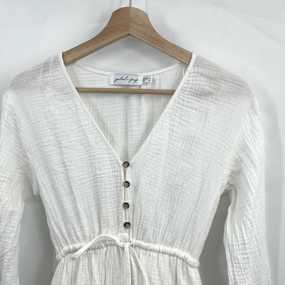 Petal & Pup Dress Long Sleeve Linen Dress Size 0 in Ivory - Picture 2 of 5